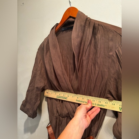 Zara Basic Brown Blouse minimalist neutral size small belt natural casual - Picture 7 of 8